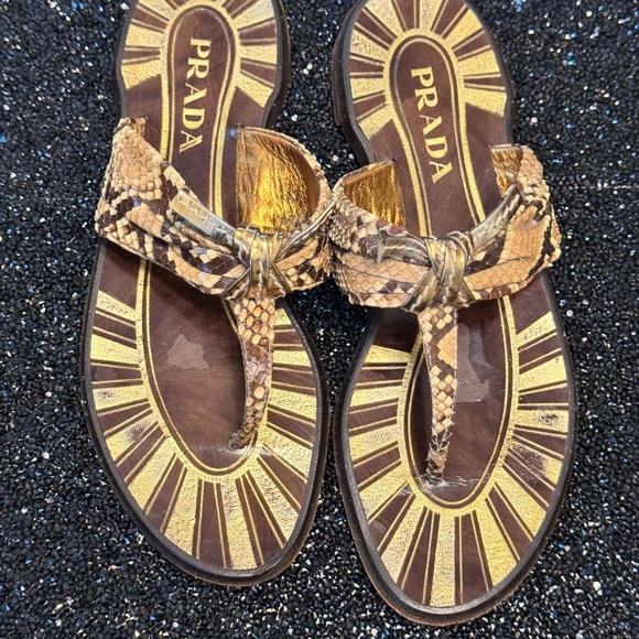 Prada Women's Gold and Brown Sandals - Picture 3 of 17